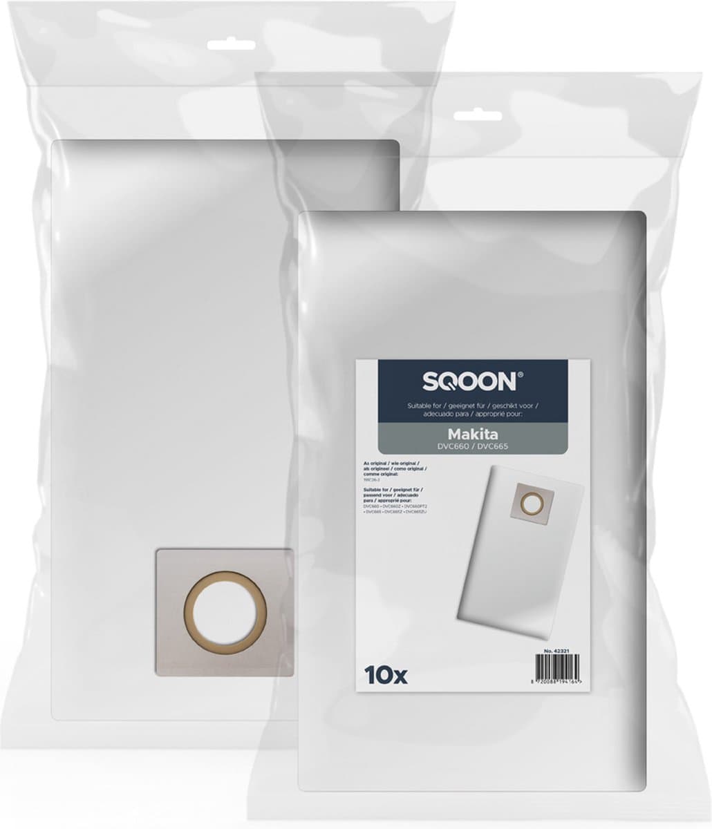 SQOON® Stofzuigerzakken geschikt voor Makita DVC660 / DVC665 Series – 10 Stuks – Hoogwaardige vervanging voor optimale stofopname — afbeelding 1