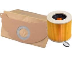 Geschikt voor KARCHER. VOORDEELPAK 10 stuks. Stofzuigerzakken en Luchtafvoerfilter, Stofklasse L voor MV2, WD2, WD2200, WD2210, WD2240, WD2250, A2003, A2004, A2014, A2024, A2054, A2064, A2074, A2322, Papier. COVAKO Merk