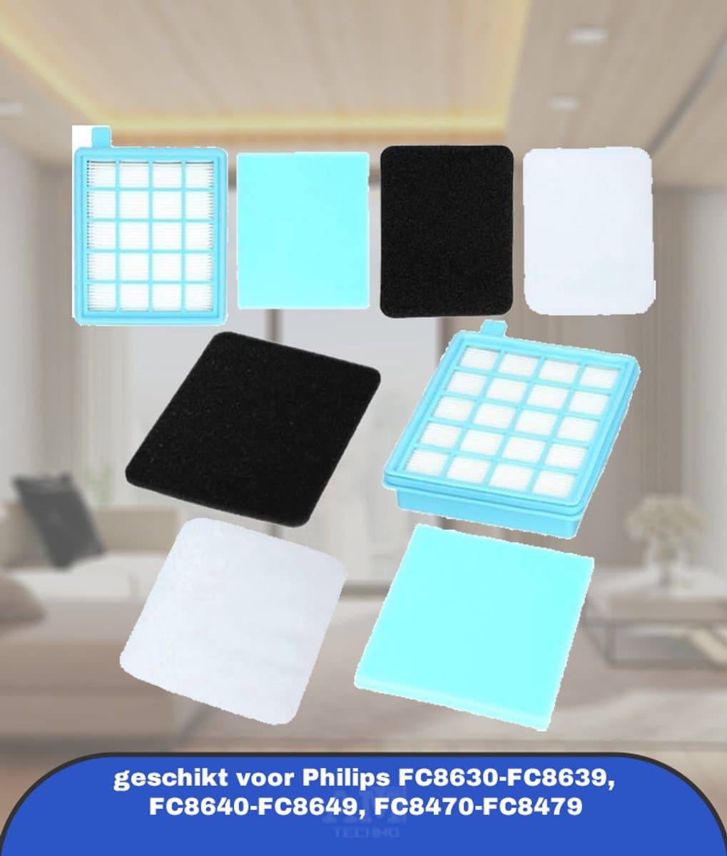 2x Filterset 4 stuks geschikt voor Philips Power Cyclone Philips FC8058/01 Stofzuigerfilter PowerPro Active Compact vervangingsfilter FC8630-FC8639, FC8640-FC8649, FC8470-FC8479 — afbeelding 1