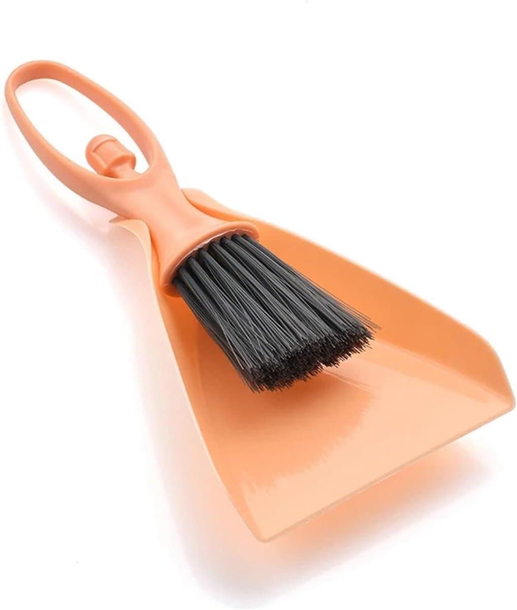 Mini Stoffer en Blik - Bureaureiniging Set - Kleine Ruimtes Schoonmaken - Compact Ontwerp - 1 Set - Roze — afbeelding 1