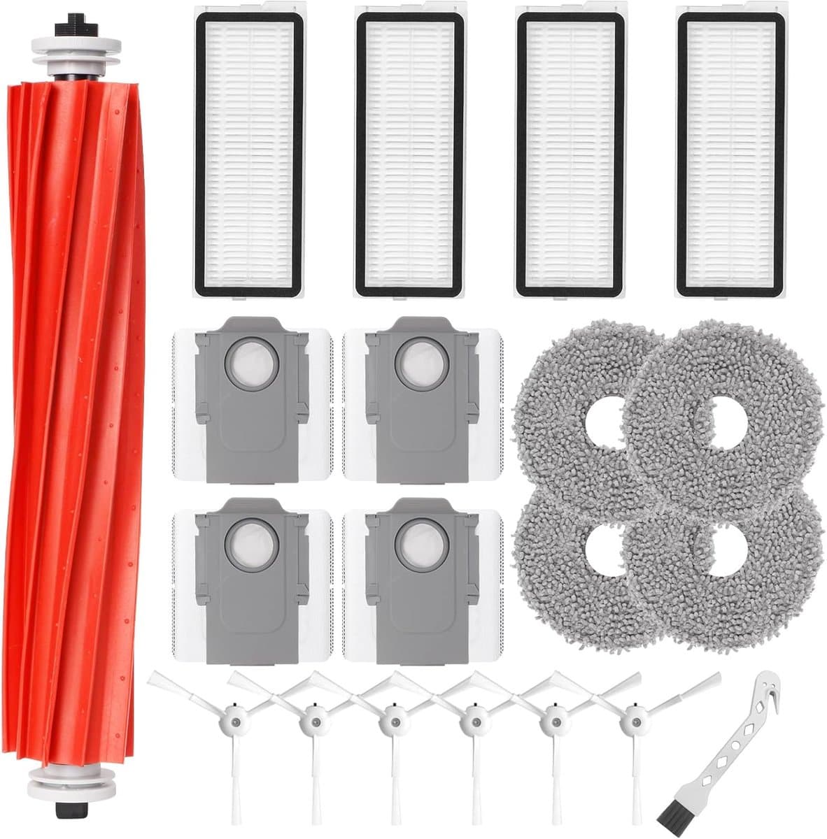 20 stuks Accessoireset - 1 hoofdrolborstel, 4 hepa-filters, 4 dweilpads, 6 zijborstels, 4 stofzakken, 1 borstel - Voor Roborock Qrevo S/QRevo Pro/QRevo MaxV/Qrevo Plus vervangende onderdelen voor robotstofzuigers — afbeelding 1