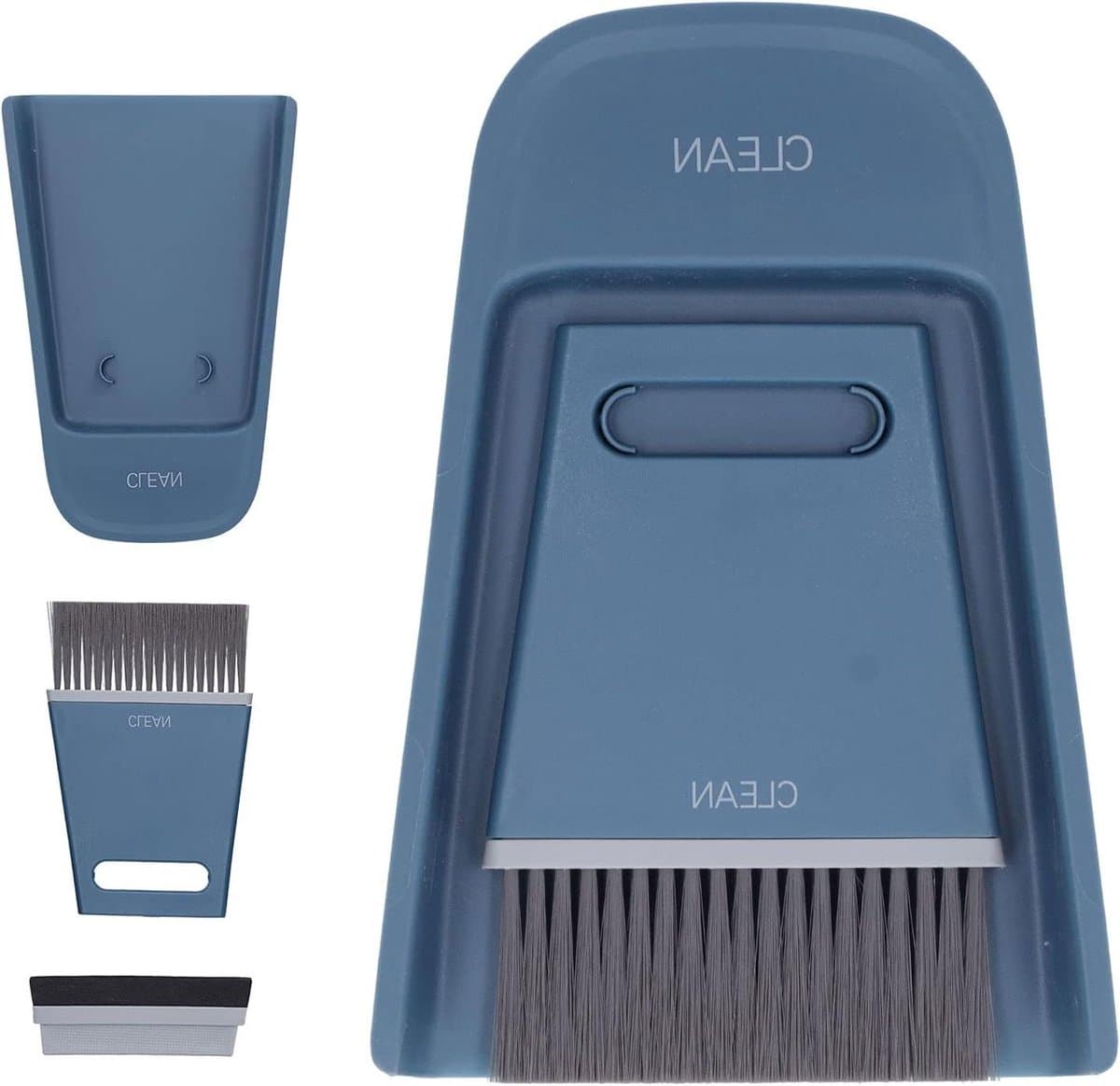 Mini Bezempje - Stoffer en blik - Bureau reinigen - Hoogwaardige materialen - 20 x 13 cm - Blauw — afbeelding 1