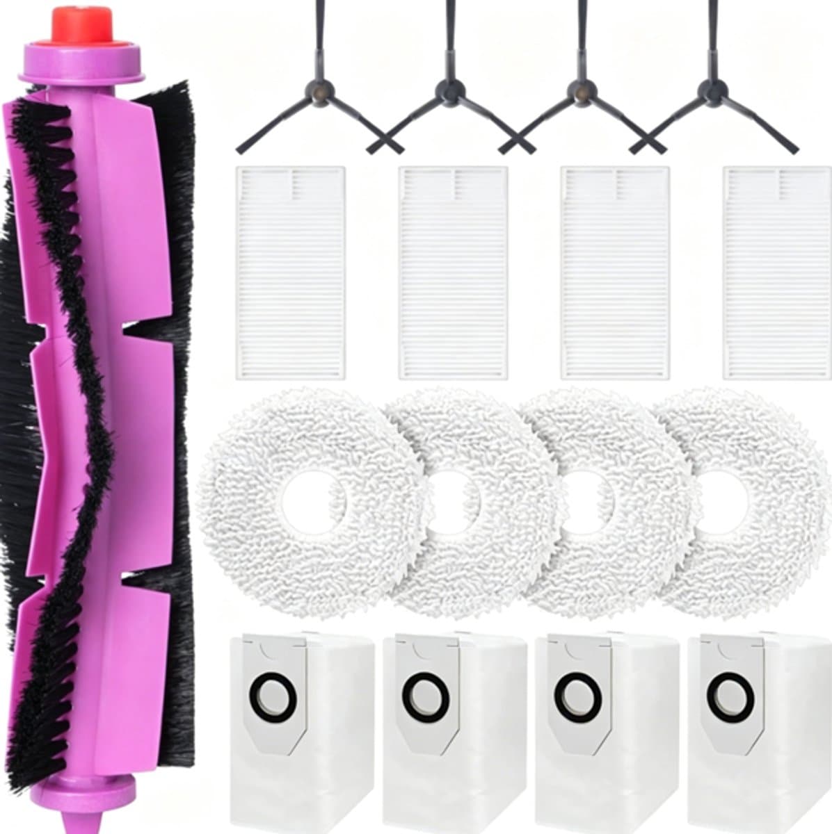 17-delig accessoireset - voor Eureka J12 Ultra stofzuigerrobot en Voor Midea V12 - met 1 hoofdborstel, 4 veegdoeken, 4 HEPA-filters, 4 stofzakken, 4 zijborstels — afbeelding 1
