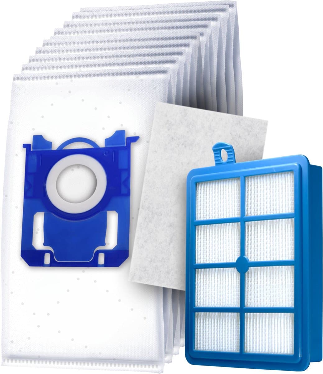 10x Dparts S-bag stofzuigerzakken en 1 HEPA filter - geschikt voor Philips en AEG - voor series VX6 VX7 PerformerPro Performer Expert Silent Ultimate Expert - nr. Classic Long Performance - PH99 - FC8021/03 - FC8021/05 - GR201S - GR201SM — afbeelding 1