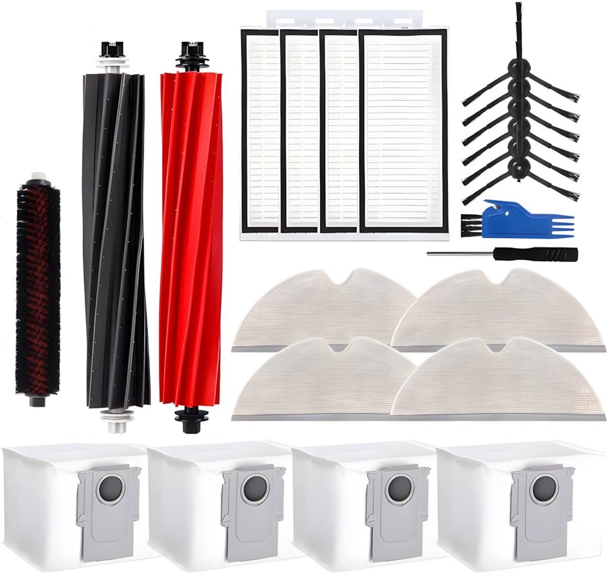 PolkaHome 23-delige Accessoireset geschikt voor Roborock Q5 Pro/Q5 Pro+/Q8 Max+/Q8 Max – 2 Hoofdborstels, 4 HEPA-filters, 4 Poetsdoeken, 4 Stofzakken, 6 Zijborstels, 1 Zelfreinigende Borstel, 1 Schroevendraaier, 1 Onderhoudstool (Borstel en Mesje) — afbeelding 1