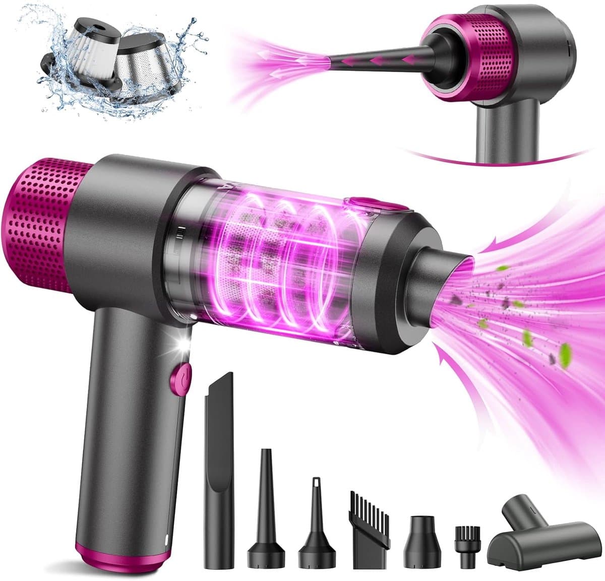 HomeShift® 2-in-1 Auto Stofzuiger - Zuigen & Blazen - Kruimelzuiger - Handstofzuiger - Oplaadbaar - 7 Opzetstukken - Airduster - Roze — afbeelding 1