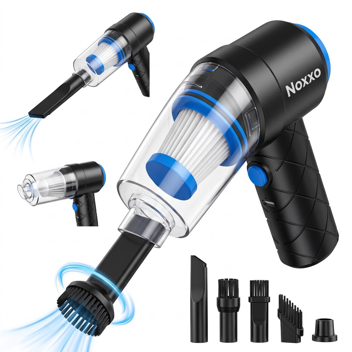 Noxxo® 2-in-1 Mini Stofzuiger & Compressor – Draadloos – HEPA-Filter – 2500 Pa – USB-C Oplaadbaar – Auto, Toetsenbord & Huis – Incl. 3 Opzetstukken — afbeelding 1