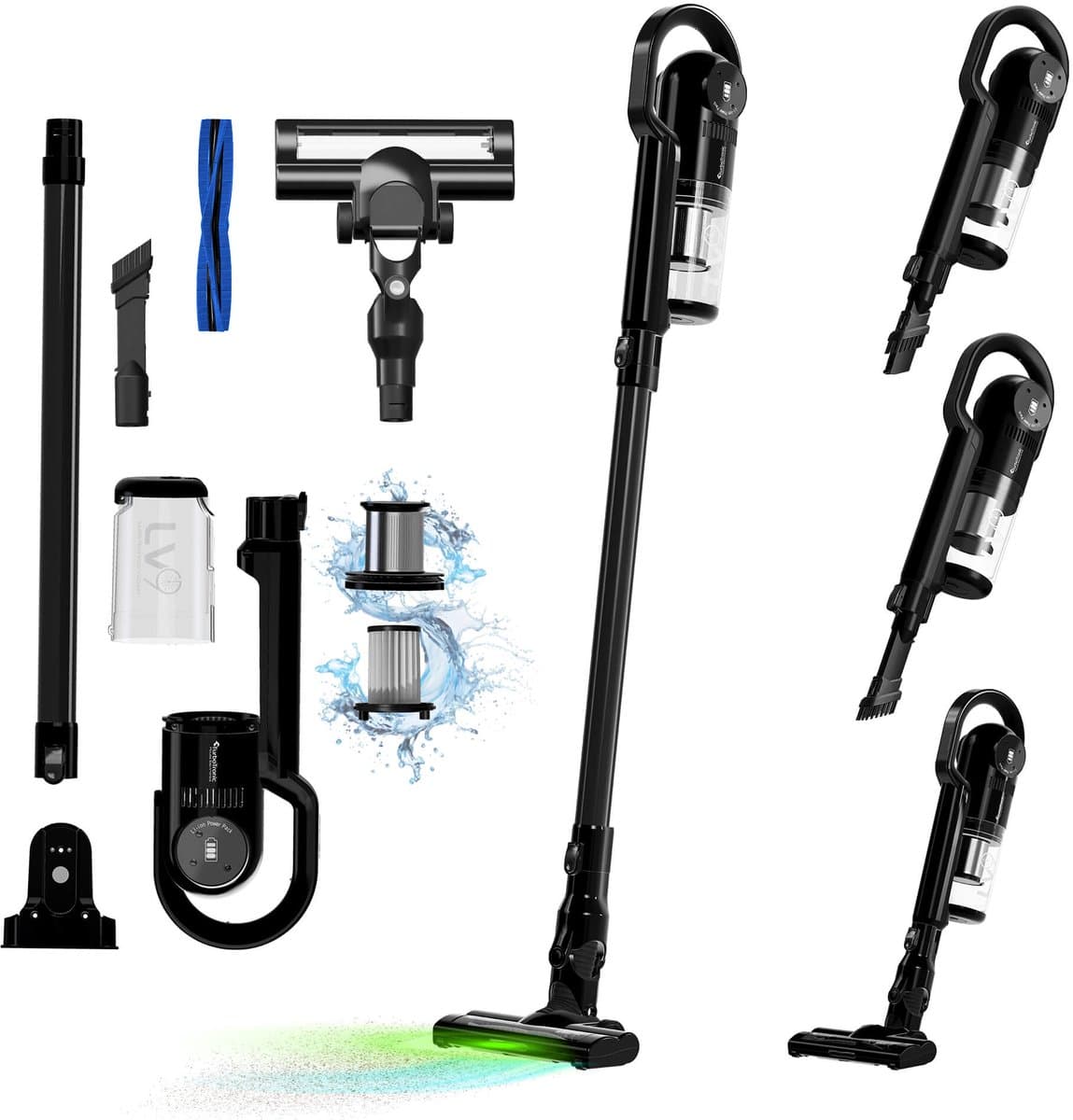 TurboTronic TT-LV9 – Draadloze Steelstofzuiger met Kruimeldief – LED-verlichting – Tot 32 Minuten Gebruikstijd - Zwart — afbeelding 1