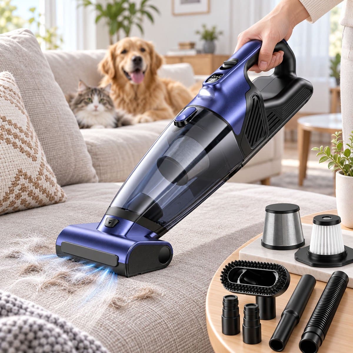Lapamax Handstofzuiger Draadloos - Kruimelzuiger voor Honden- en Kattenharen - 20000 Pa Zuigkracht - Motorborstel met LED - 720 ml Reservoir - HEPA en Metalen Filter - Voor Auto, Bank en Tapijt — afbeelding 1