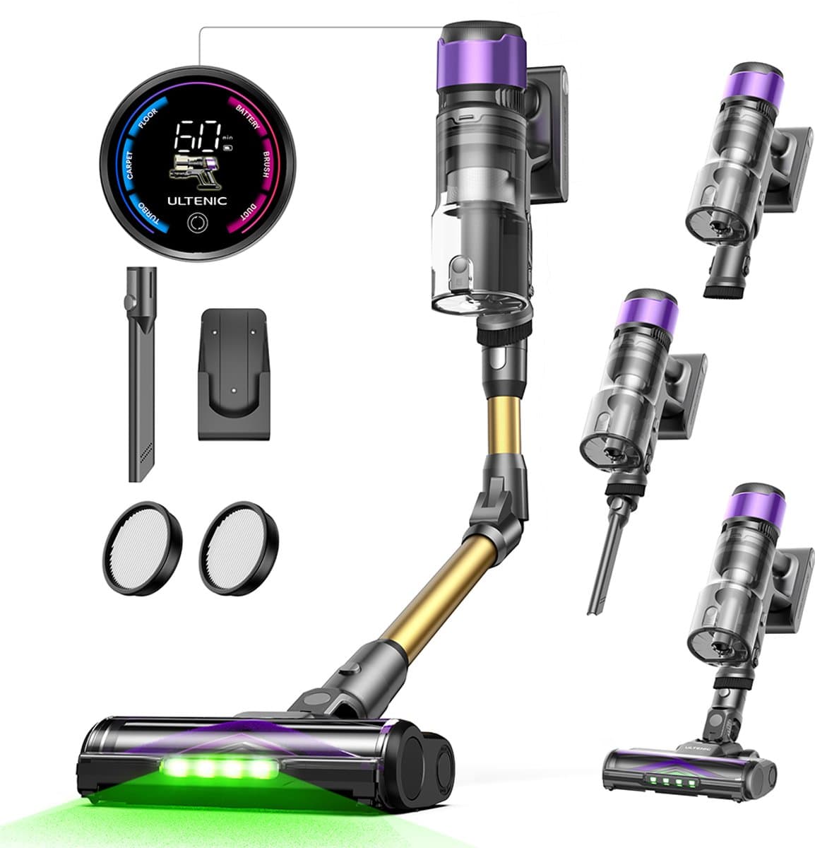 Ultenic U20 draadloze steelstofzuiger, 55.000 Pa zuigkracht, 1,5 liter stofreservoir, 60 minuten gebruiksduur, 65 cm buigbare steel, 7-traps filtratie, dynamisch interactief display — afbeelding 1