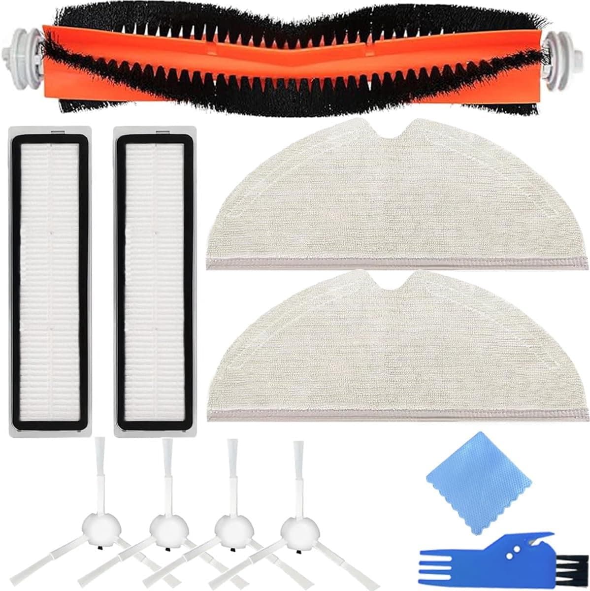 Replacement Parts gescht voor Dreame D9/L10 Pro/D9 Max/D9 Pro/L10 Robot Vacuum Cleaners, Accessories Kit 1 Main Roller Brush, 2 HEPA Filters, 4 Side Brushes, 2 Mop Cloths Pads (9 Pack) — afbeelding 1
