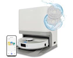 MEDION Robotstofzuiger met 3-in-1 afzuigstation, lasernavigatie en dweilfunctie X55 SW+ (10.000 Pa zuigkracht, roterende moppen, kruislasertechniek)
