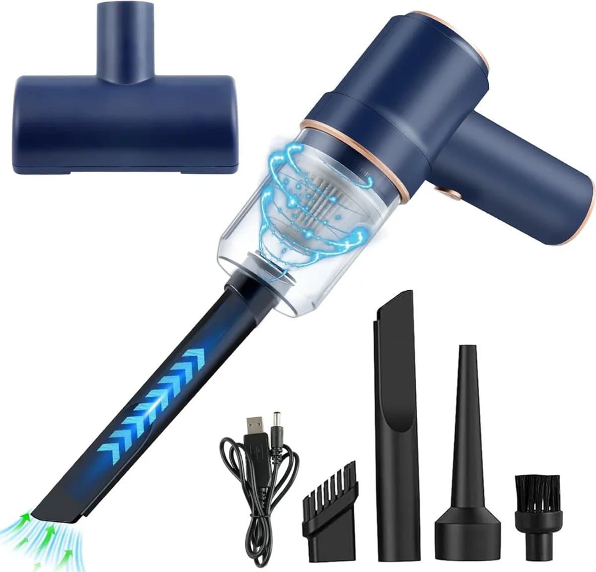 Blauwe, verbeterde Type-C-versie met 2 accu's van 1800 mAh (7,4 V), vloerborstel en laadstation. — afbeelding 1