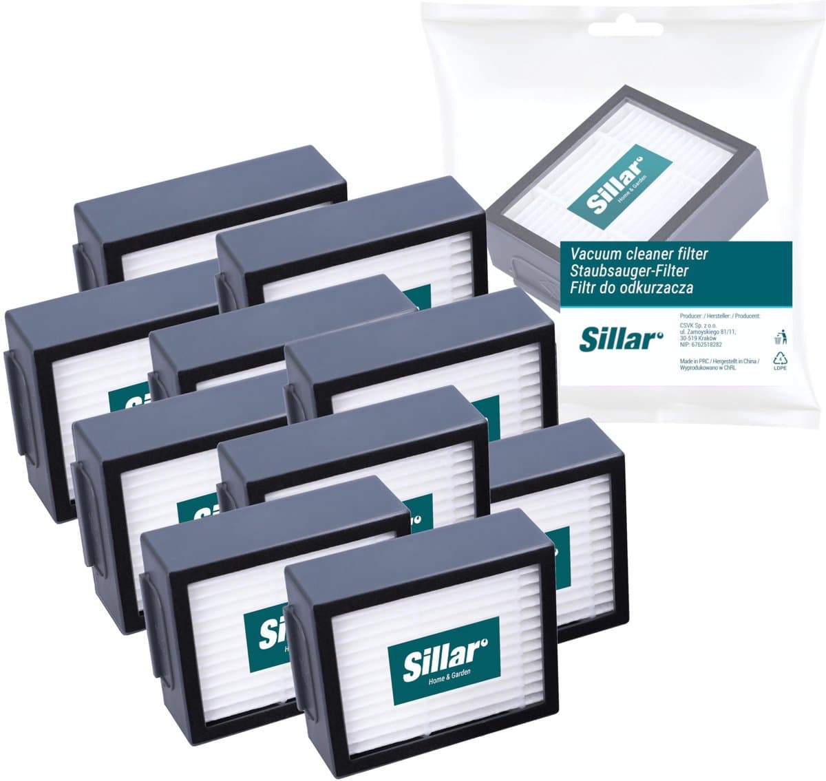 Sillar, set 10 stofzuigerfilters, HEPA filters, anti-allergeen, geschikt voor schoonmaakrobot iRobot Roomba serie E I J, E4, E5, E6, E7, Combo I5/I8/J5 PLUS, I3, I3+, I4, I4+, I5, I5+, vervanging, 5x6.5x2 cm — afbeelding 1