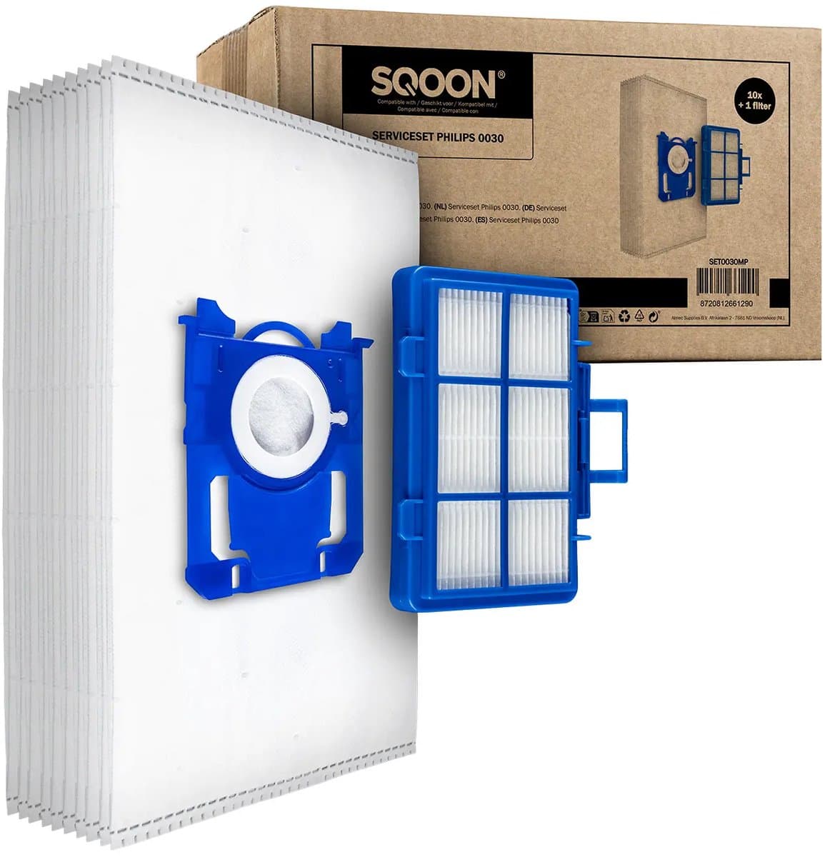 SQOON® Serviceset geschikt voor Philips PowerGo stofzuigers - Gelijk aan model: CP0538/01, Standard-BAG - Perfect voor optimale filtering en stofopvang — afbeelding 1