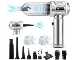 Glitzerlife - Handstofzuiger, Accu, Mini-Stofzuiger, Draadloos, 25000 Pa, Handstofzuiger, Sterk, 4-In-1 Autostofzuiger Met Borstelloze Motor, 3 Standen, DraagGlitzerlife -bare Stofzuiger Voor Auto - Zilver-Wit