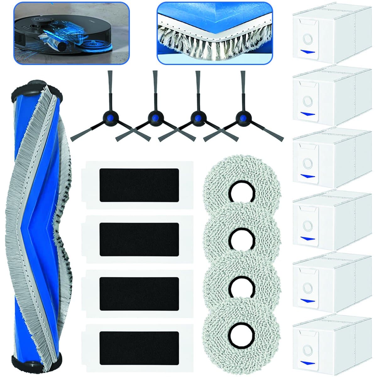19-delige accessoire set - Voor Ecovacs Deebot T30 Omni/T30 Pro Omni robotstofzuiger - Inclusief 1 hoofdborstel, 4 filterpatronen, 4 zijborstels, 4 reinigingsdoeken, 6 stofzakken (2,5L), microvezeldoek en reserveonderdelen — afbeelding 1