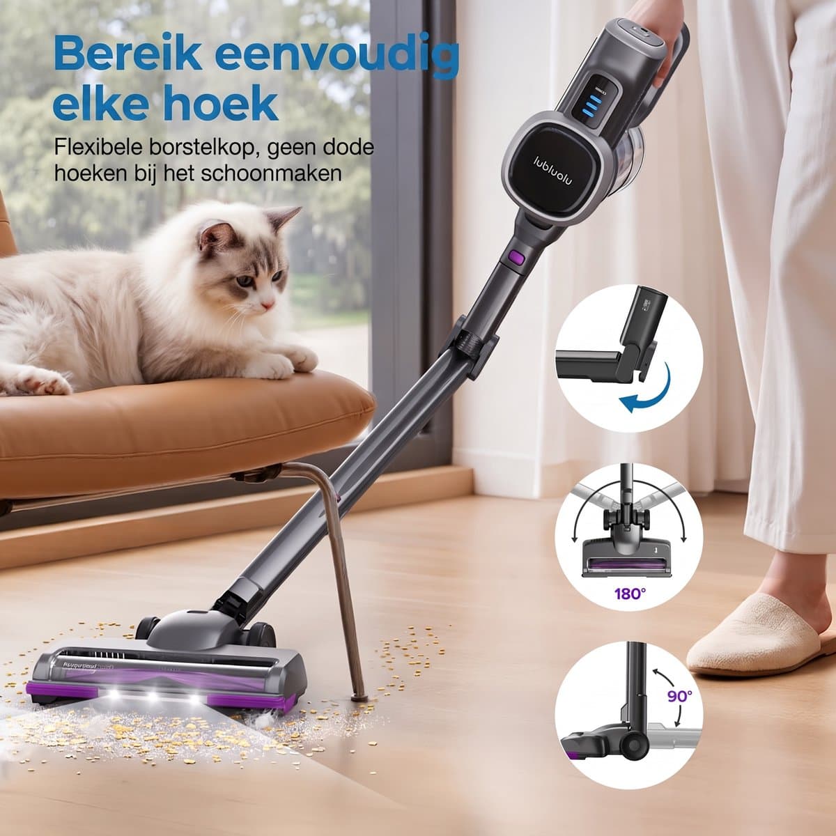 Lubluelu P5 Flexibel en opvouwbaar Draadloze Steelstofzuiger 50Kpa- 5 in 1 Handstofzuiger - Zelfstaand Design - 50 Min Gebruikstijd - Verwijderbare Batterij- Anti-klit Borstel - HEPA-filter - LED-koplampen — afbeelding 1