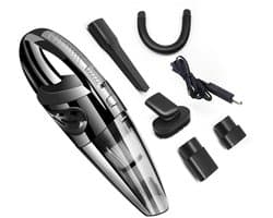 Autostofzuiger Draadloze Kruimeldief voor Auto en Thuis Handstofzuiger – Auto-accessoires – Met 5-delige Opzetstukkenset & USB – Krachtig, Nat en Droog & Draagbaar - ABS - Zwart - R-6053