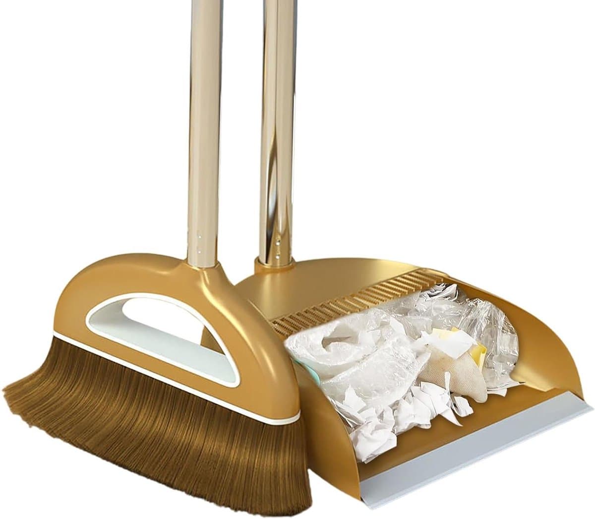 Bezem en Stofpan - Reinigingsset - Snel Opruimen - Ruimtebesparend Ontwerp - Compact - Goud — afbeelding 1