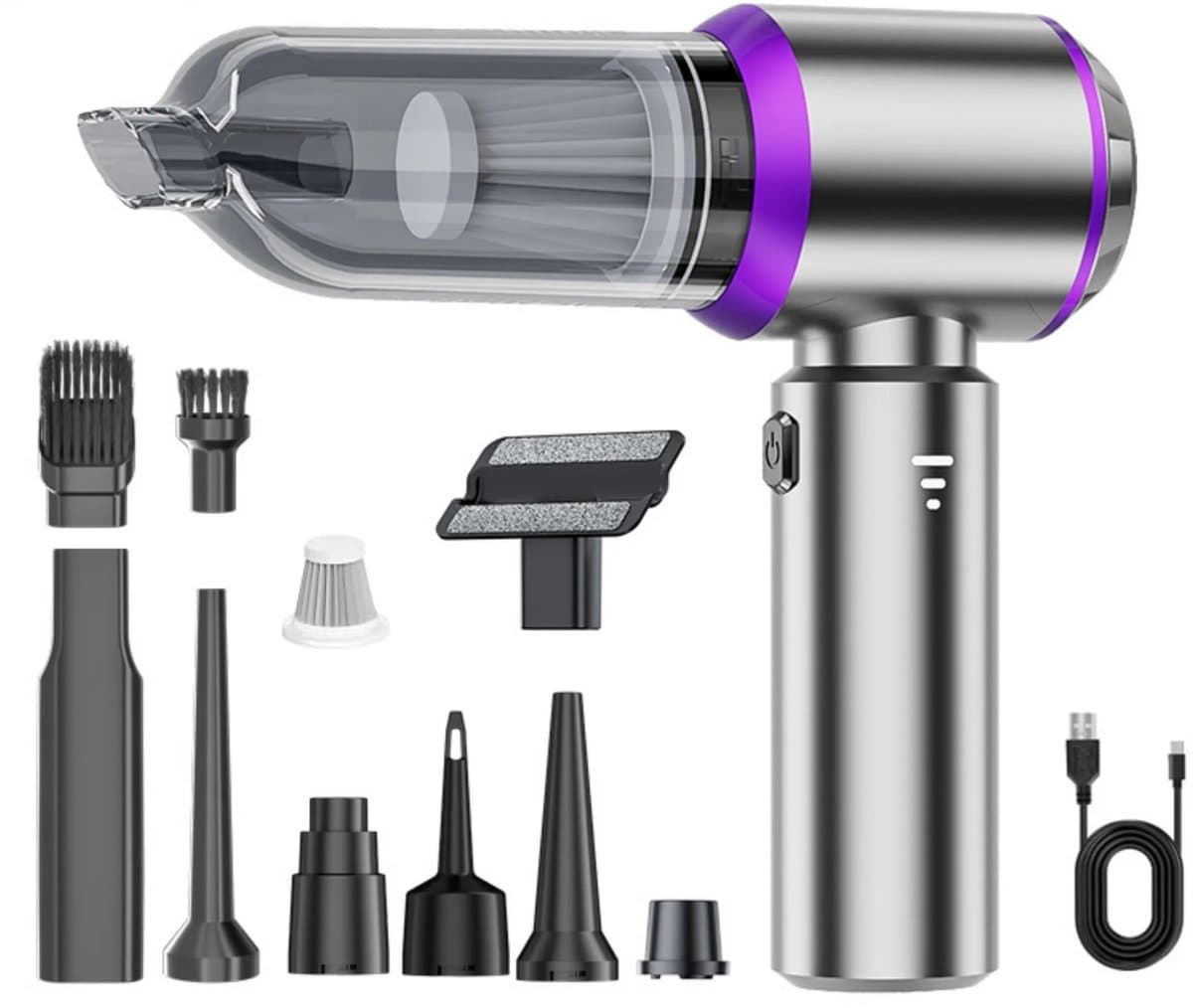 Handstofzuigerset, snoerloze stofzuiger, multifunctionele lichtgewicht mini-autostofzuiger met wasbaar filter, oplaadbaar en draagbaar - paars — afbeelding 1