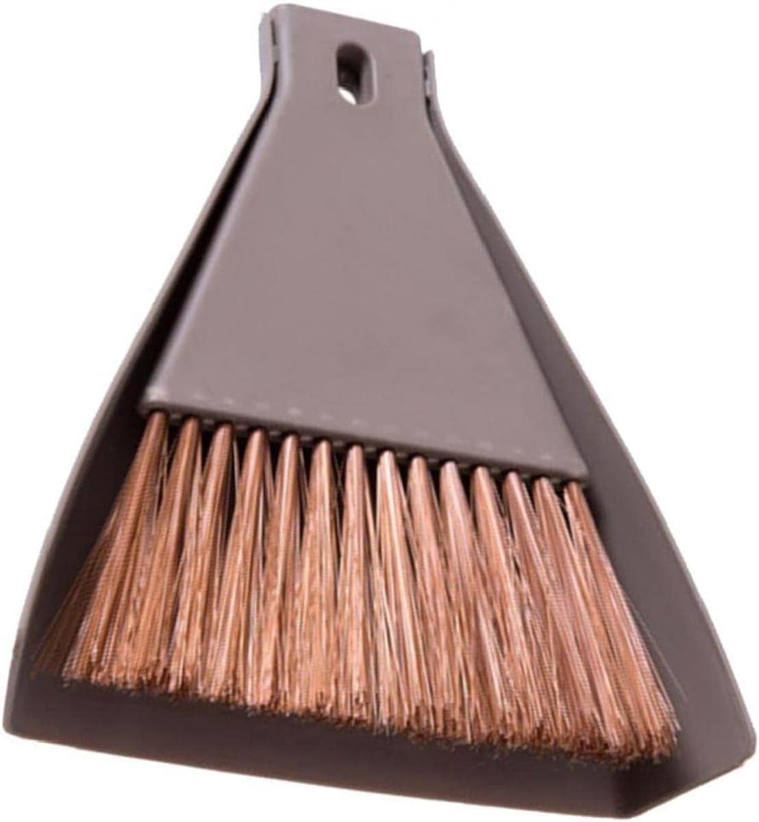 Mini stofpan en borstel - Kleine handbezem - Snel opruimen - Afgeschuinde borstel - 15x17cm - Bruin — afbeelding 1