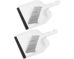 Mini Stofblik Set - Kleine Bezem - Bureau Schoonmaken - Compact Ontwerp - 2 Sets - Wit