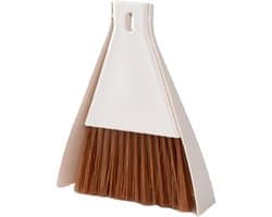 Mini Stofpan en Borstel Set - Kleine Handbezem Stofpan - Desktop Schoonmaken - Afgeschuinde Borstel - 15x17cm - Beige