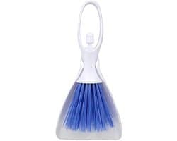 Mini Stofblik en Borstel - Tafelblad Reinigingsset - Kleine Oppervlakken Schoonmaken - Draagbaar en Compact - 1 stuk - Wit Blauw