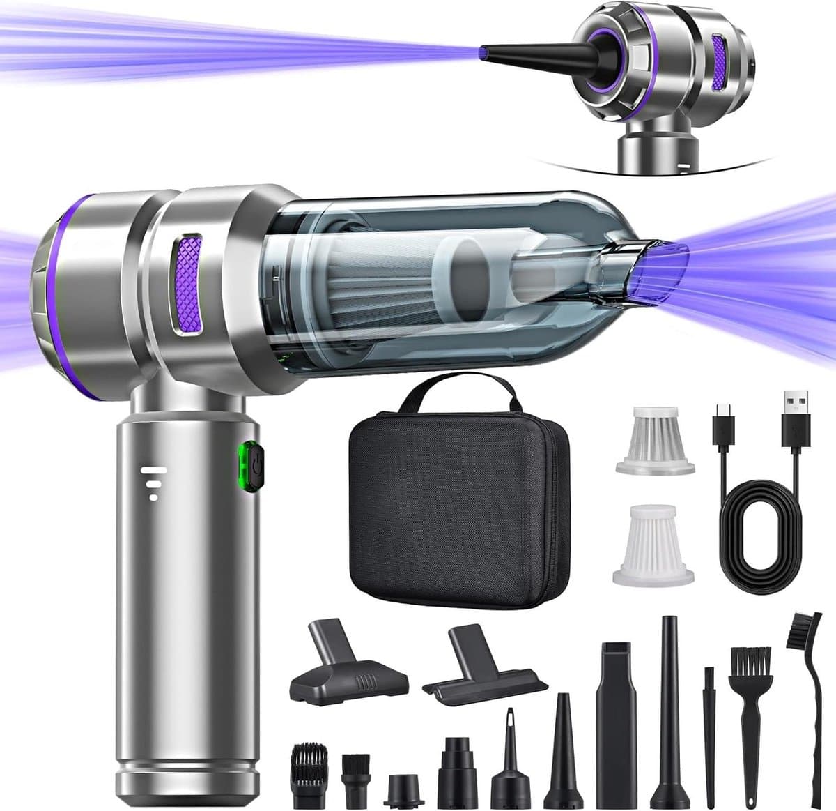 Handstofzuiger - Draagbare Bladblazer - Auto Keuken PC - 4-in-1 Multifunctioneel - 25000 Pa - Paars — afbeelding 1