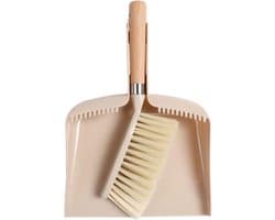 Stofblik en Bezemset - Mini Schoonmaakset - Bureau Schoonmaken - Compact Ontwerp - 32 cm - Beige