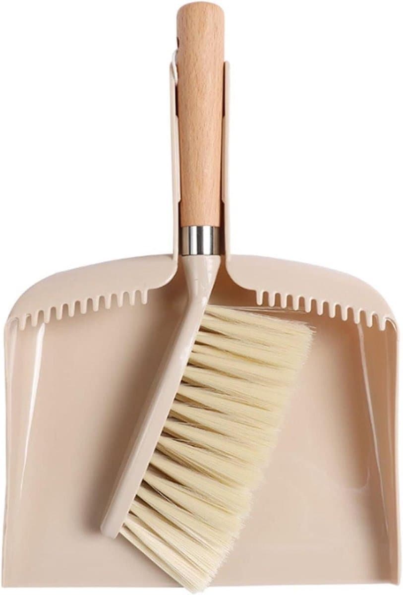 Stofblik en Bezemset - Mini Schoonmaakset - Bureau Schoonmaken - Compact Ontwerp - 32 cm - Beige — afbeelding 1