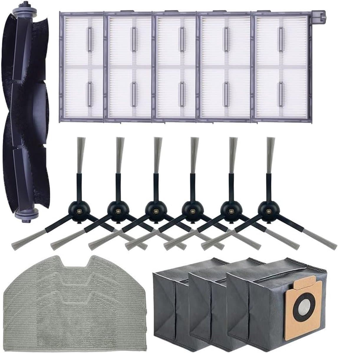 Geschikt voor Vervangende onderdelen voor robotstofzuigers voor Eufy X8 Pro, accessoires voor robotstofzuigers omvatten 1 rolborstel, 5 HEPA-filters, 6 zijborstels, 3 dweilen, 3 stofzakken — afbeelding 1