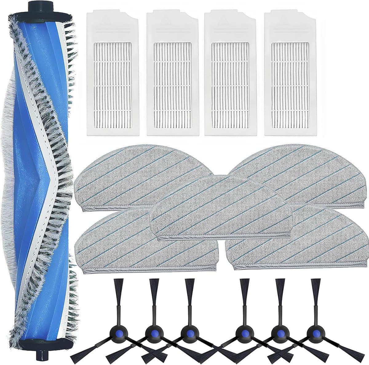 onderhoudsset robotstofzuiger - 16 stuks - Geschikt voor ECOVACS DEEBOT N20 - N20 PLUS - N20 PRO PLUS - Vervangingsset - met Wasbare Natte Dweilpads, rolborstel, Zijborstels, hepa filter — afbeelding 1
