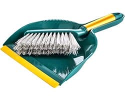 Kleine Bezem Blikset - Mini Schoonmaakset - Bureau Opruimen - Met Schrapende Tanden - 27 x 18 cm - Wit Groen