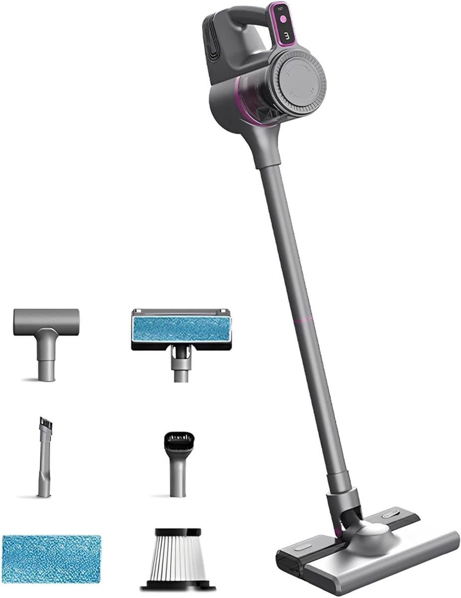 Draadloze Stofzuiger - Handstofzuiger Wasmachine - Vloeren Reinigen - Geïntegreerde Zuig- en Sleepfunctie - 400ML Stofbak - Grijs — afbeelding 1