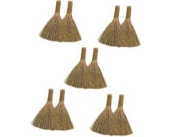 Keukenreinigingsbezem Set - Mini Stoffer - Bureau Tafel Reinigen - Natuurlijk Miscanthus Materiaal - 10 Stuks - Natuurlijk