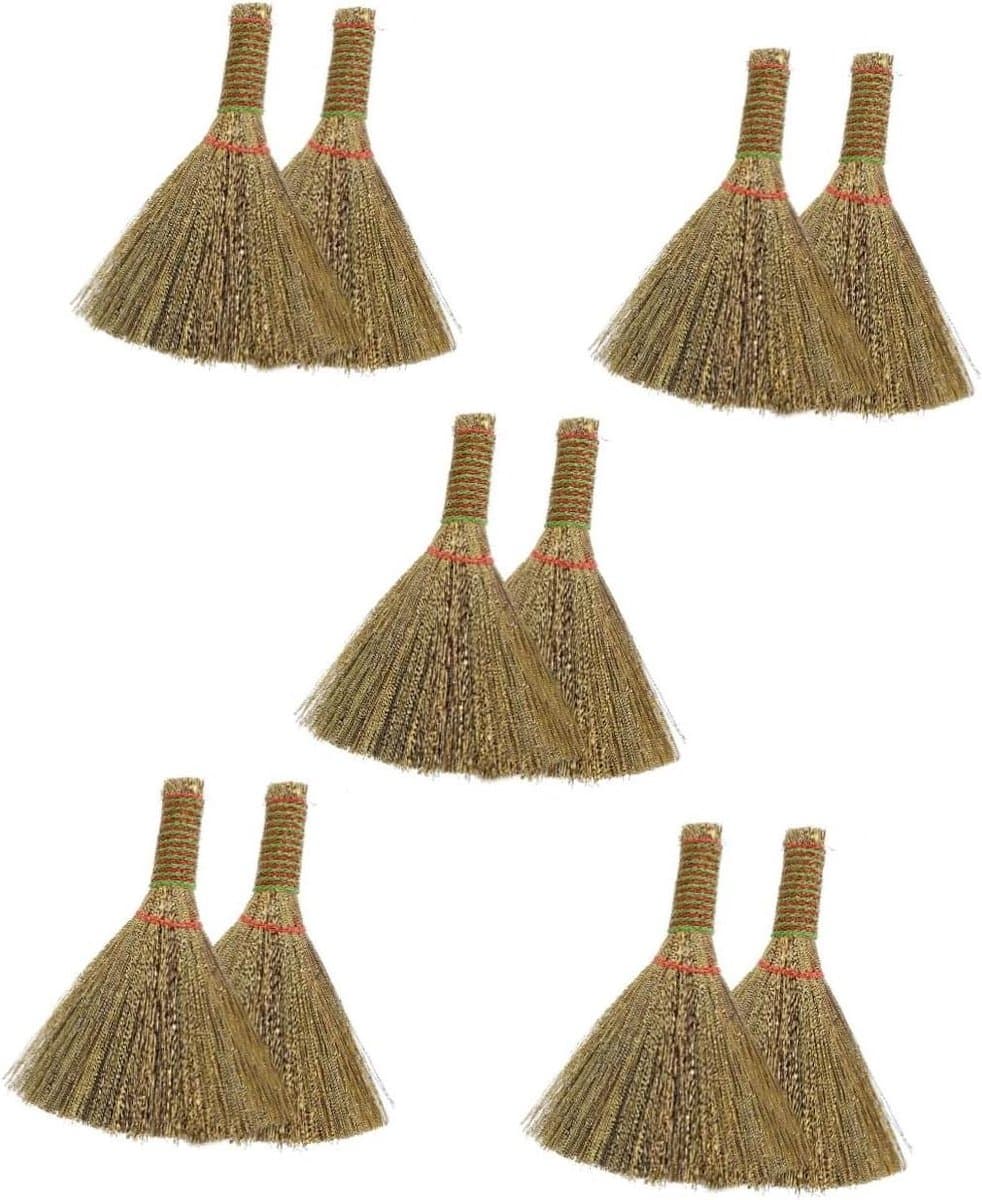 Keukenreinigingsbezem Set - Mini Stoffer - Bureau Tafel Reinigen - Natuurlijk Miscanthus Materiaal - 10 Stuks - Natuurlijk — afbeelding 1