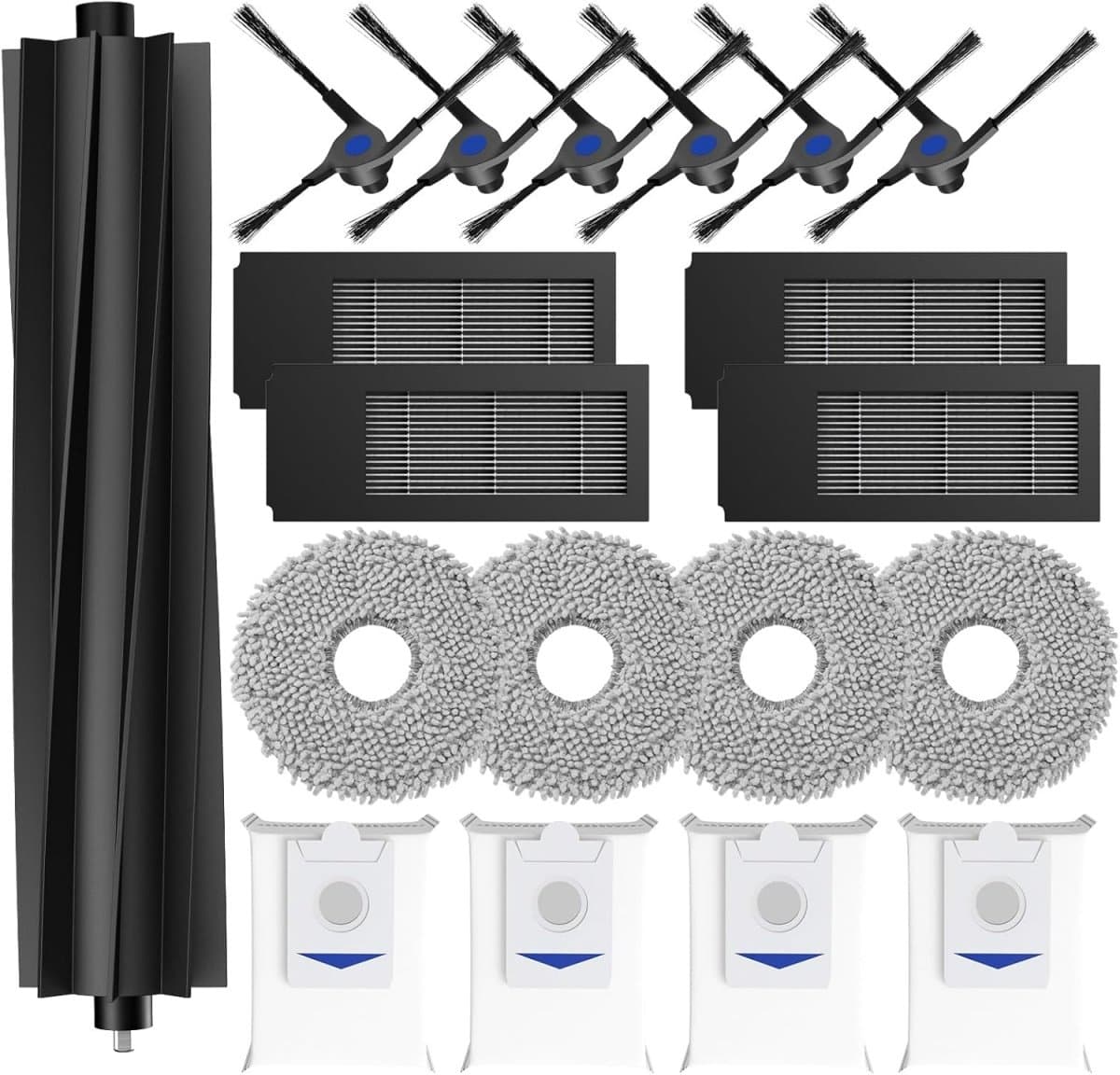 TOVBMUP 19 Stuks Stofzuigeronderdelen - Onderhoudsset voor Ecovacs Deebot X2 Omni/X2/X2 Pro - Geschikt voor Ecovacs Deebot X2 Serie - Incl. 1 Hoofdborstel, 4 HEPA-Filters, 4 Dweilpads, 4 Stofzakken en 6 Zijborstels — afbeelding 1