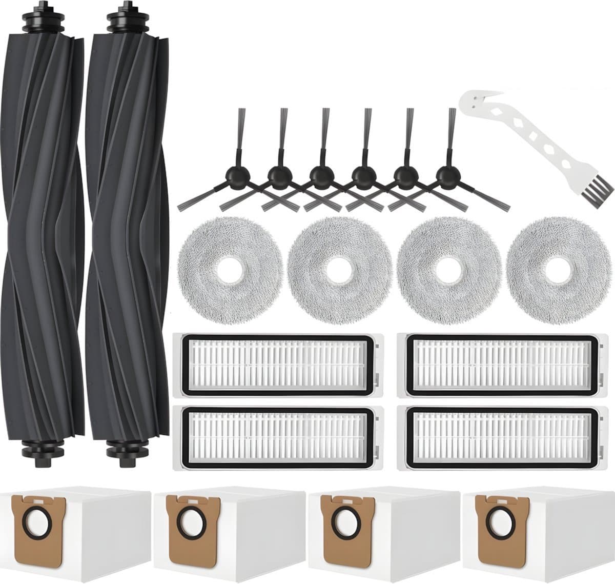 PolkaHome 21-delige Accessoireset geschikt voor Dreame L20 Ultra / L20 Ultra Complete, L30 Ultra / L30 Ultra Complete – Reserveonderdelen, accessoires: 2 hoofdborstels, 4 stofzakken, 6 zijborstels, 4 schoonmaakdoeken, 4 filters en 1 reinigingsborstel — afbeelding 1