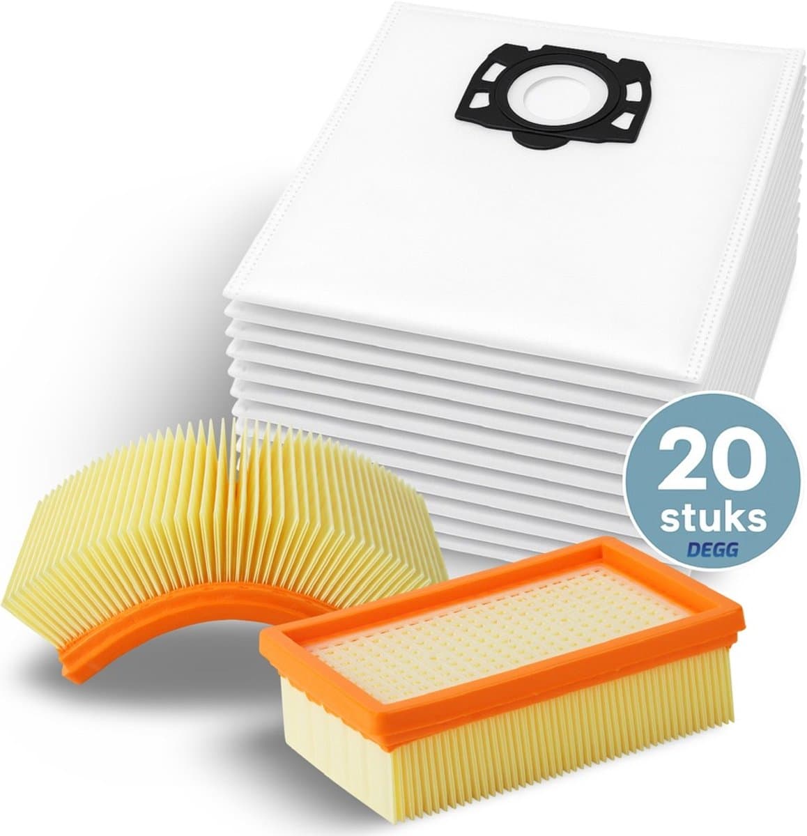 DEGG® - Mega Set - 20 Stofzuigerzakken + 2 Vlakfilters - Geschikt voor Kärcher WD4, WD5, WD6, MV4, MV5, MV6 | Bespaar op onderhoud — afbeelding 1