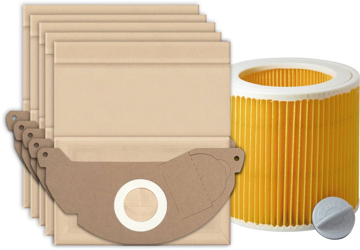 10x Dparts stofzuigerzakken en 1 filter geschikt voor Karcher WD2 en MV2 series - voor series A2004 A2054 WD 2.200 2.210 2.240 2.250 - nr. 6.904-322.0 - 6.414-552.0 — afbeelding 1