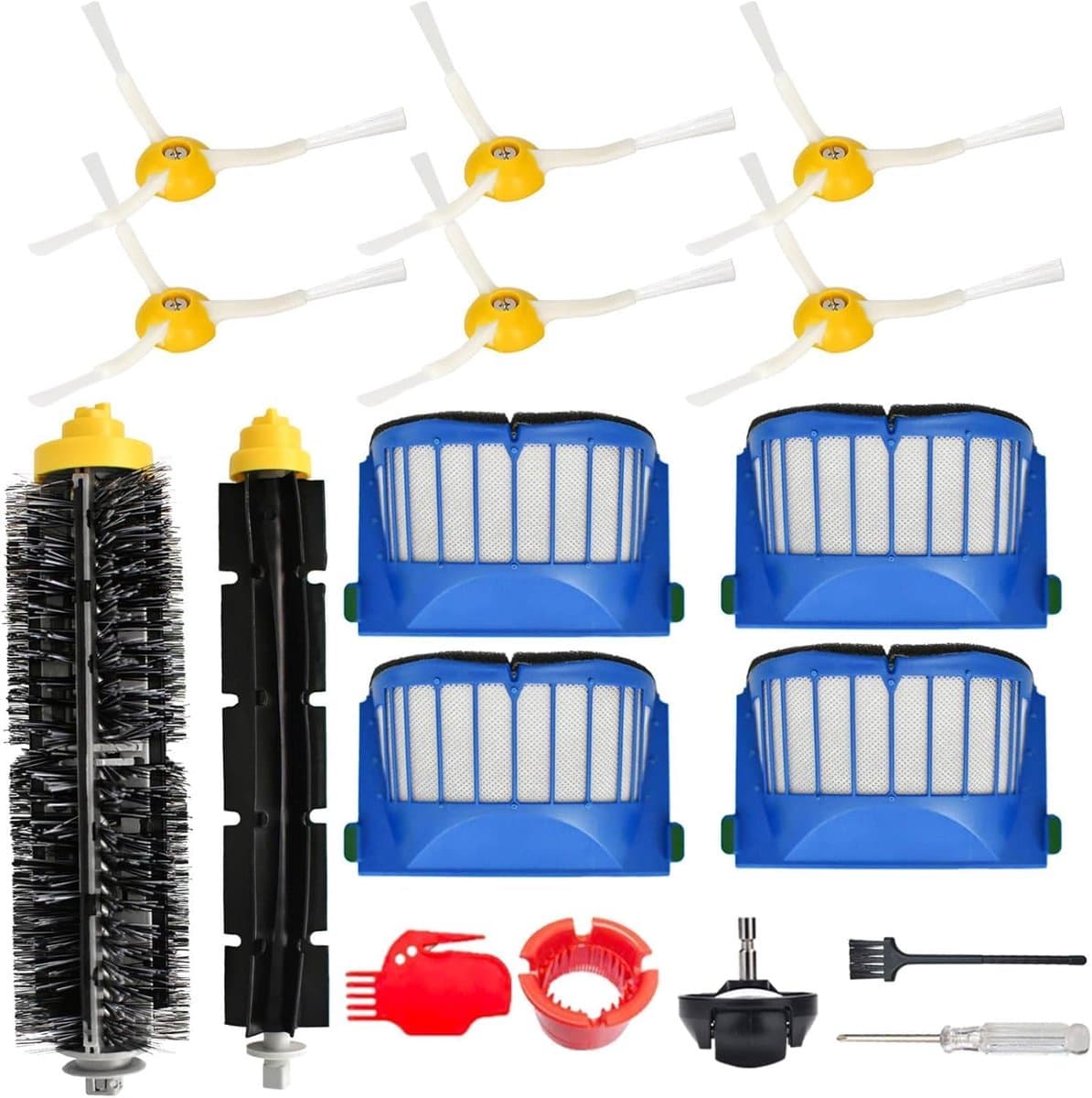 Vervangonderdelen Accessoires Kit gescht voor iRobot Roomba 675 694 692 614 670 677 671 691 676 639 679 615 600 Serie Robotstofzuiger Bevestiging, 1 Voorwiel, 1 Borstel, 6 Zijborstels, 4 Filters — afbeelding 1