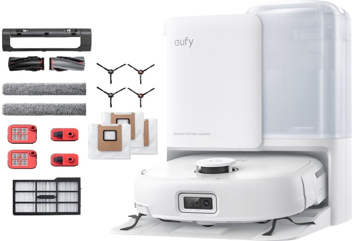 eufy Omni E25 - Robotstofzuiger met Vervangingssets - HydroJet dweilsysteem - 20.000 Pa zuigkracht - DuoSpiral borstels die ontklitten - CornerRover arm voor het schoonmaken van hoeken - alles-in-één station — afbeelding 1