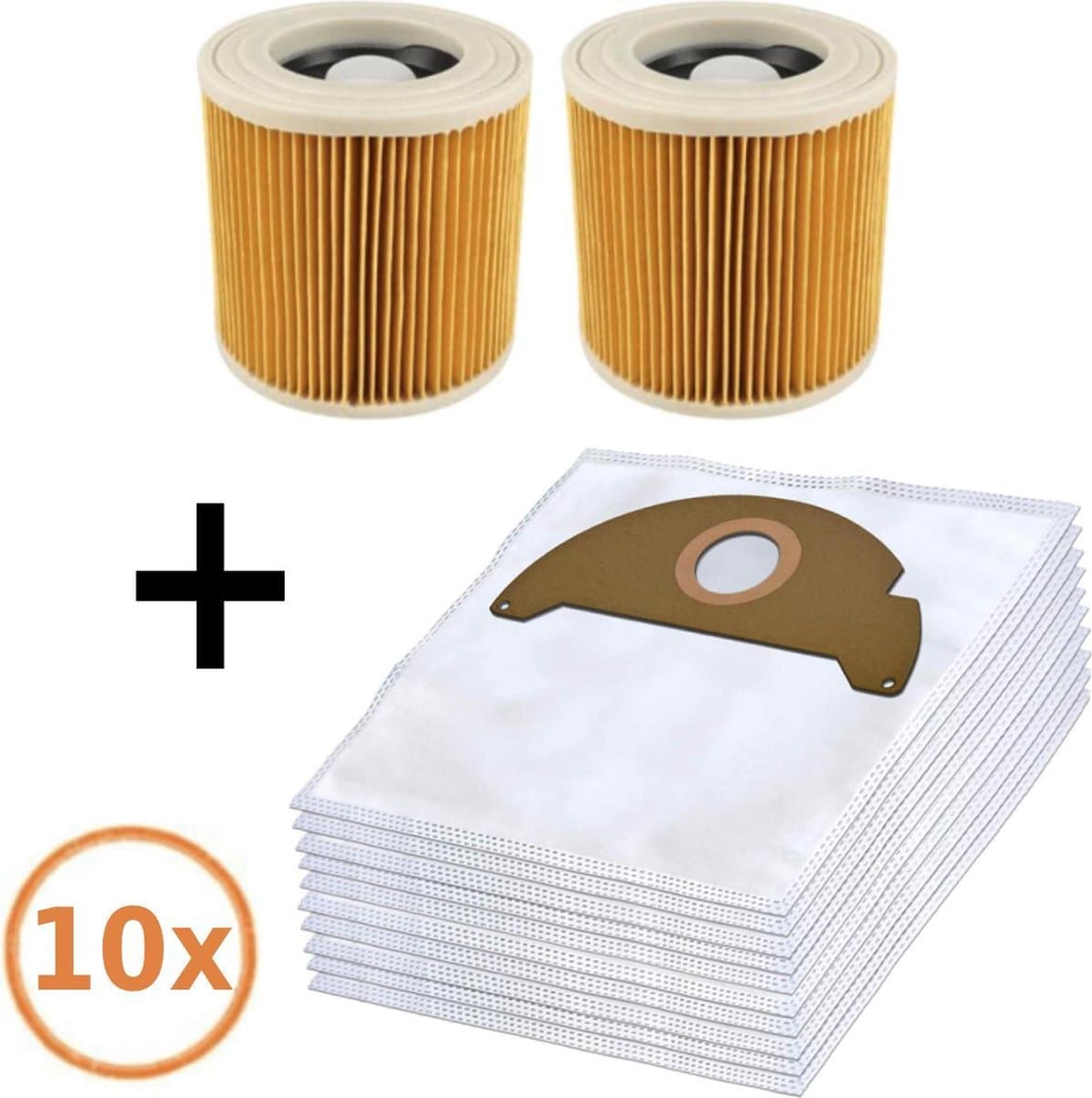 10x Stofzuiger zakken & 2 Filters geschikt voor Kärcher WD2250 A2004 A2054 MV2 WD2 6.904-322 Synthetisch Nat Droog — afbeelding 1
