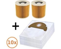 10x Stofzuiger zakken & 2 Filters geschikt voor Kärcher WD2250 A2004 A2054 MV2 WD2 6.904-322 Synthetisch Nat Droog