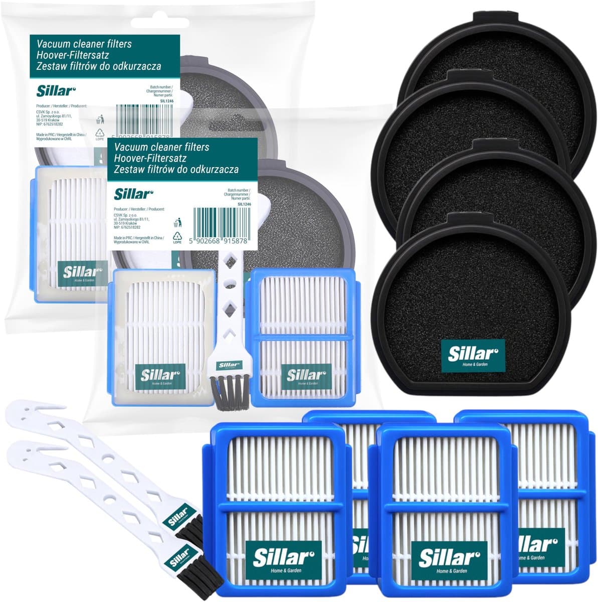 Sillar, set 8 stofzuigerfilters, wasbaar, 4x HEPA, 4x uitlaatfilter, anti-allergeen + 2x Reinigingsborstel, geschikt voor AEG Electrolux Q9 PURE Q9 PQ91 PQ92, vervanging voor filters ASKQX9, ESKQ9, 9009230898 — afbeelding 1