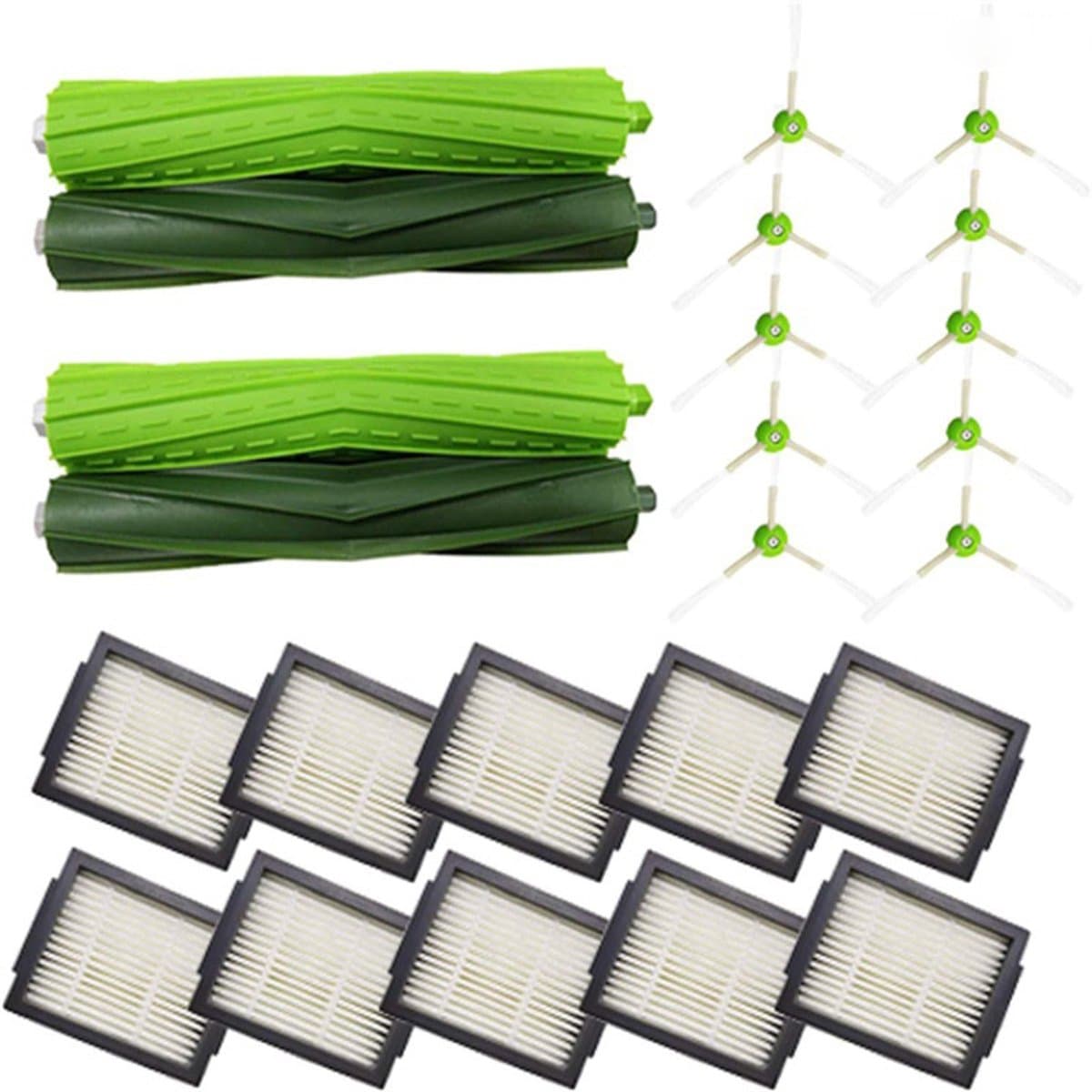 Vervangingsset - Onderhoudsset - Geschikt voor iRobot Roomba - i7 i7+ i1 i1+ i3 i3+ i4 i4+ i5 i5+ i6 i6+ i8 i8+ e5 e6 e7 - Geschikt voor iRobot Roomba Onderdelen - 4x Roller, 10x Hepa filter, 10x Spinner (zijborstel) - Hoogwaardige vervanging — afbeelding 1