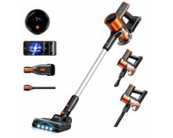 Swiss Haus® CVC2501 Steelstofzuiger Draadloos – 35 Minuten - 3 Snelheden – HEPA Filter – Draadloze Stofzuiger Zonder Zak - LED Display – Wandhouder – 150W - Vacuum Cleaner - Oranje
