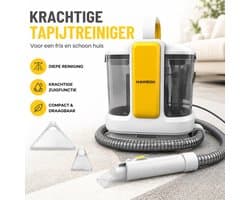 Tapijtreiniger / Vloerreiniger / Vlekkenreiniger – Met spray-functie, 2 borstelkoppen & 4m snoer – Voor tapijt, bekleding, auto & trappen – Incl. flexibele slang – Krachtige vlekverwijderaar